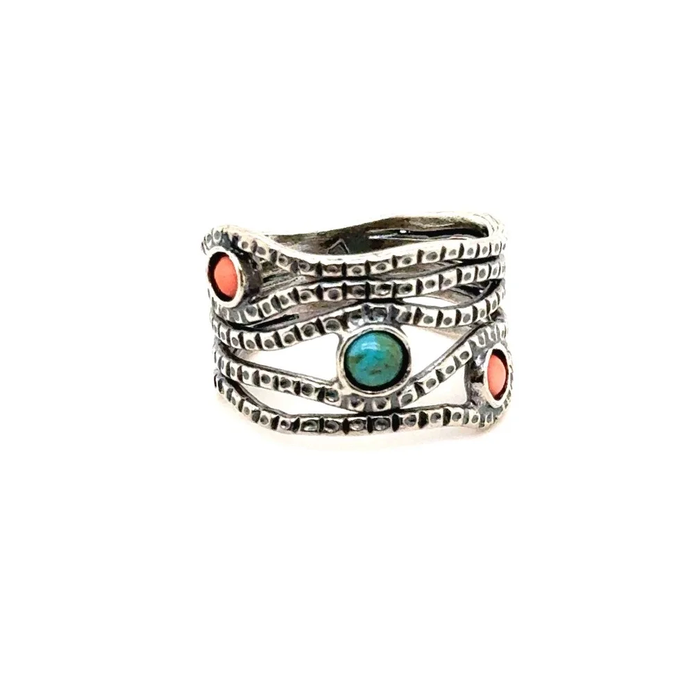 Silpada Sterling Silver Turquoise Coral Multi Band Wrap Ring Size 7 R1970